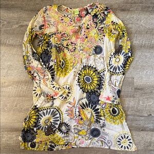 Raj Knit Floral Tunic Cotton Top Size XL